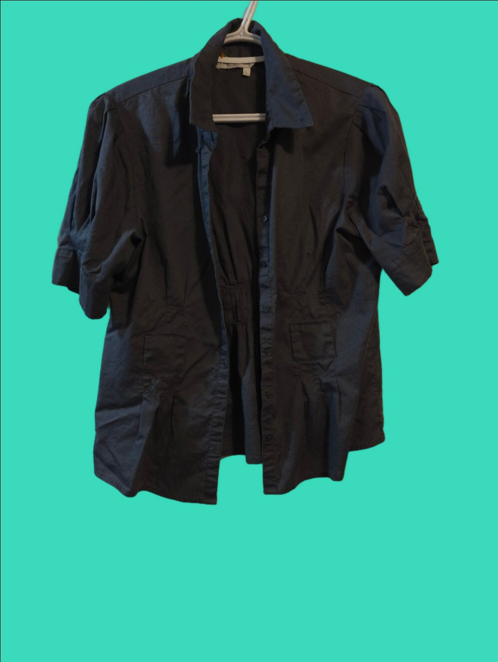 4/$67 Deal! Fred David Short-Sleeve Button Grey Blouse - Picture 1 of 11